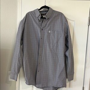 Wrangler Men's Black and White Plaid Button Down Shirt